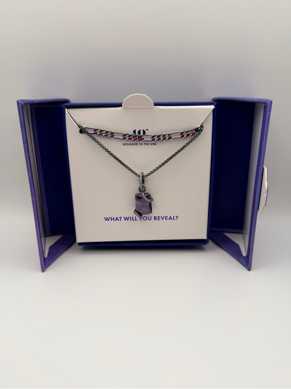 Purple Iridescent Multichain Pendant Necklace Set - Women Jewelry